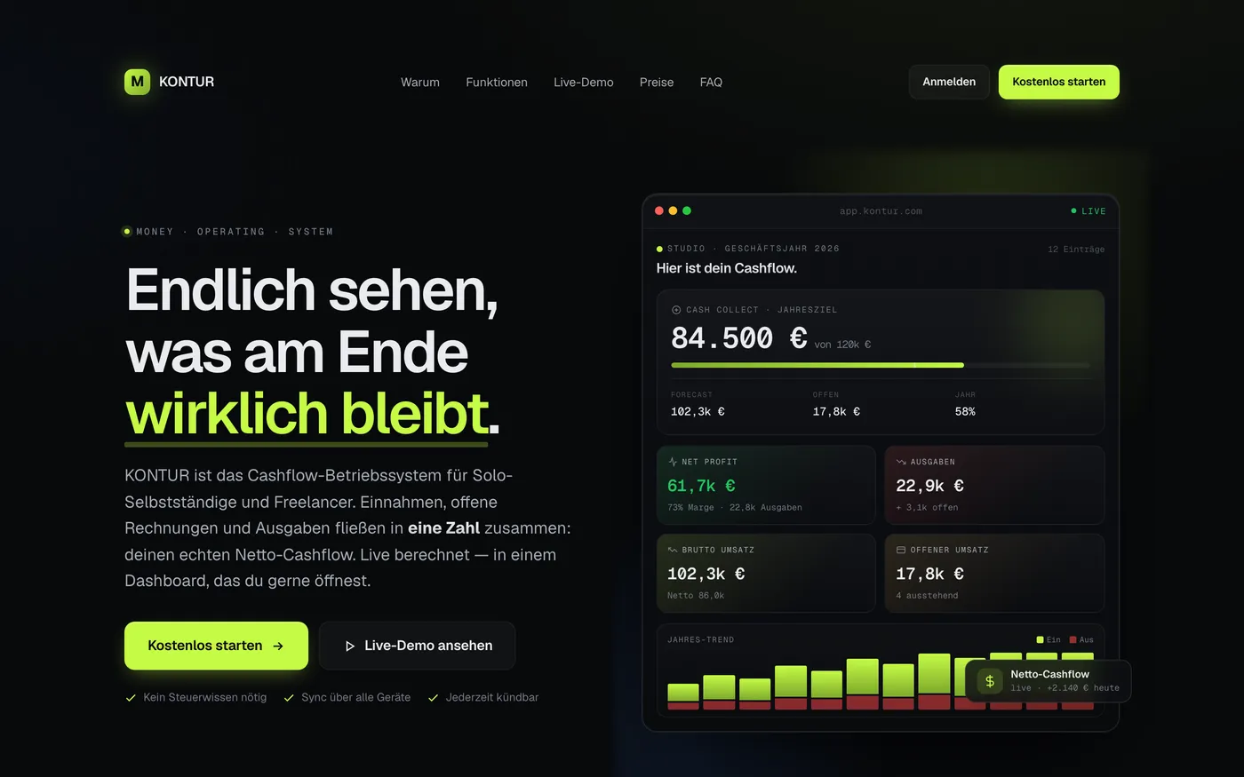 Vorlage Software und Dienstleistung: Problem, Lösung, Kennzahlen-Ansicht, Preis
